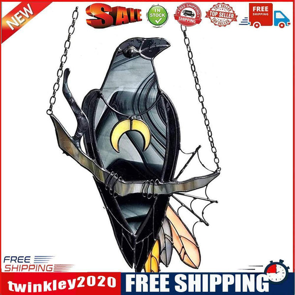 Window Hanging Crow Witch Ornament Stained Glass Home Wall Garden Decor