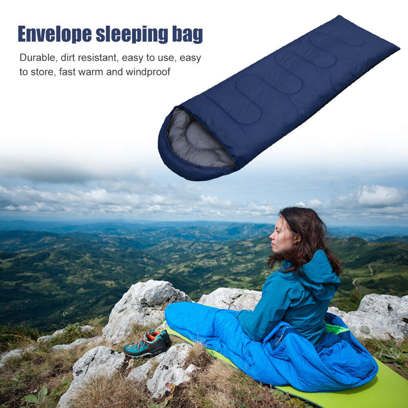 Camping Sleeping Bag Ultralight Envelope Travel Hiking Air Bed (Navy Blue) Newly
