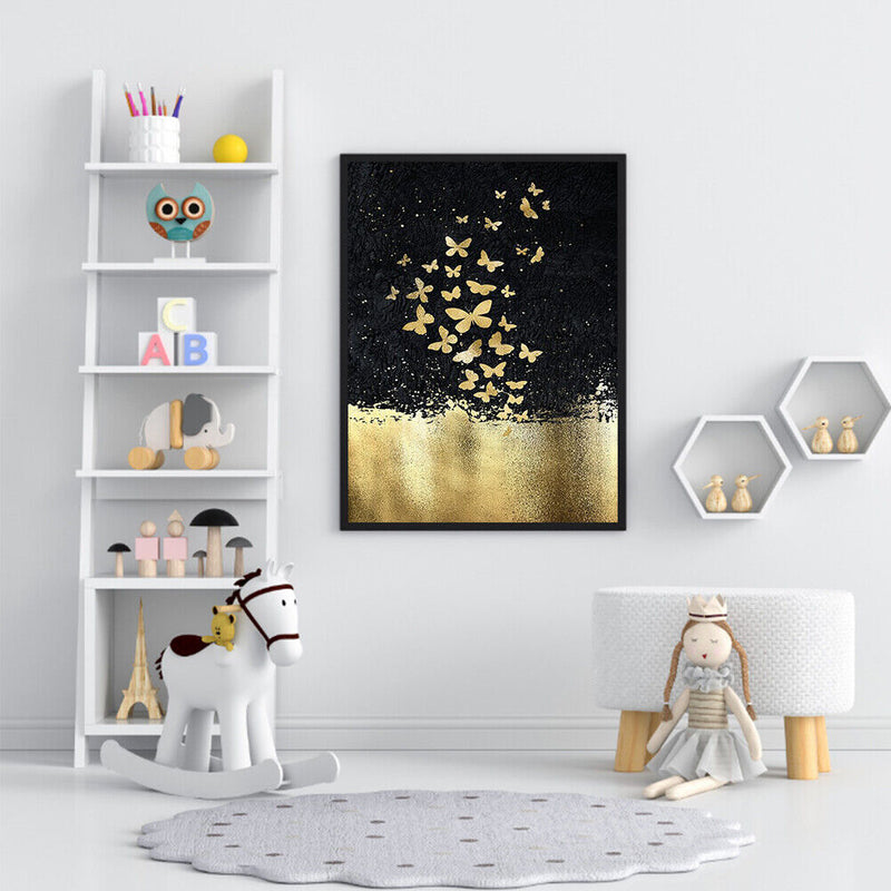 Frameless Oil Paint By Numbers DIY Golden Butterfly Picture Craft Kit for H