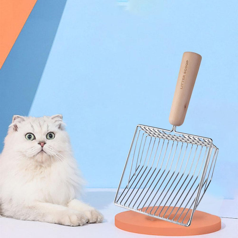 Cat Litter Shovel Wooden Handle Pet Toilet Cleaning Poop Scooper (Metal)