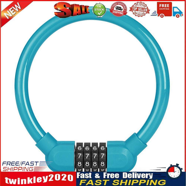 Bicycle Safety Cable Locks MTB Anti Theft 4 Digit Password Lock (Blue) Newly