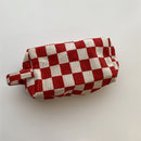 Print Toiletries Bag Women Makeup Pouch Mini Handbag (Large Red White Grid)