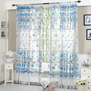 2pcs Peony Curtain Living Room Bedroom Home Door Window Curtain (Blue)