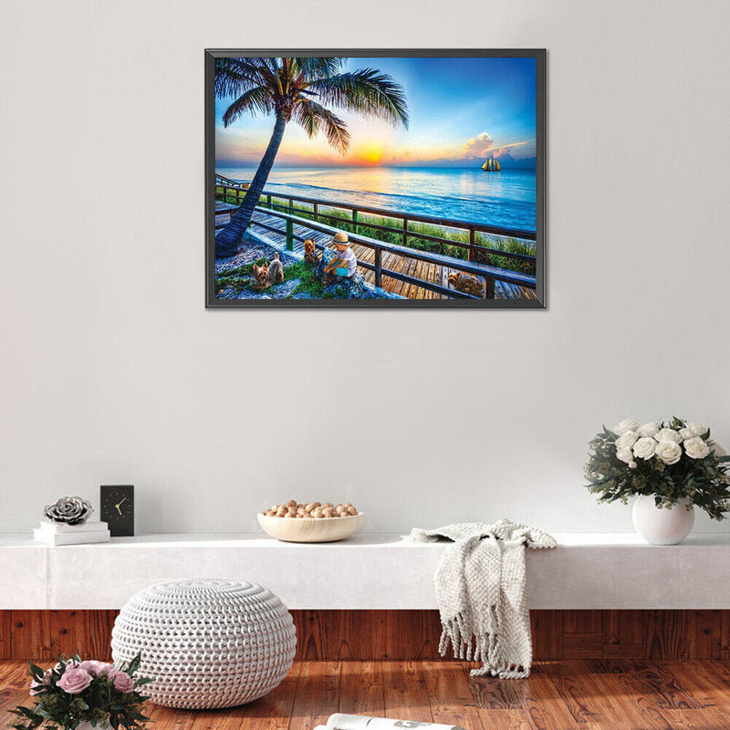 5D DIY Diamond Painting Full Round Drill Seaside Sunset Decor Rhinestone Crafts