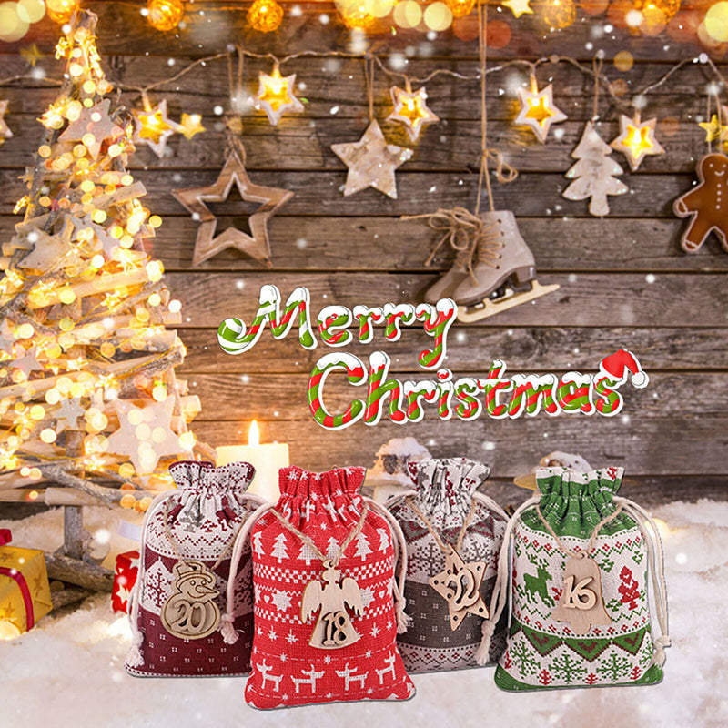 Christmas Burlap Bags with Drawstring Packaging Burlap Pouches Xmas Gift Bags