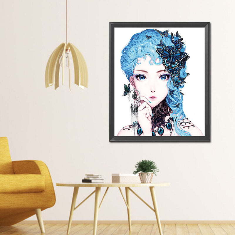 Blue-haired girl 5D DIY Partial Special Shape Drill Diamond Painting Newly