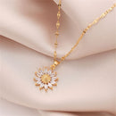 Luxury Mom Gifts Titanium Steel Zircon Sunflower Necklace Choker Pendant
