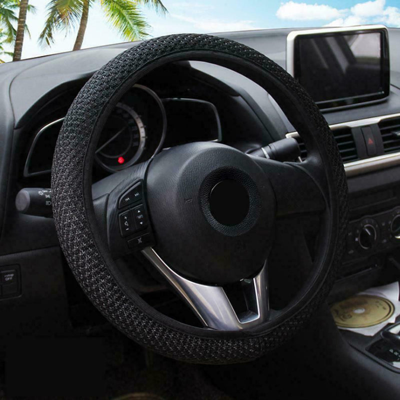 Schwarzes Auto Lenkradbezug Mikrofaser Leder Atmungsaktiv Anti-Rutsch 15 B4T2