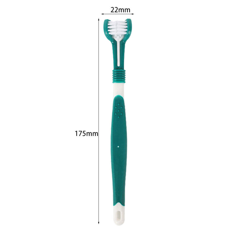 Three Sided Pet Toothbrush Dog Brush Bad Breath Tartar Tool (Dark Green) Newly