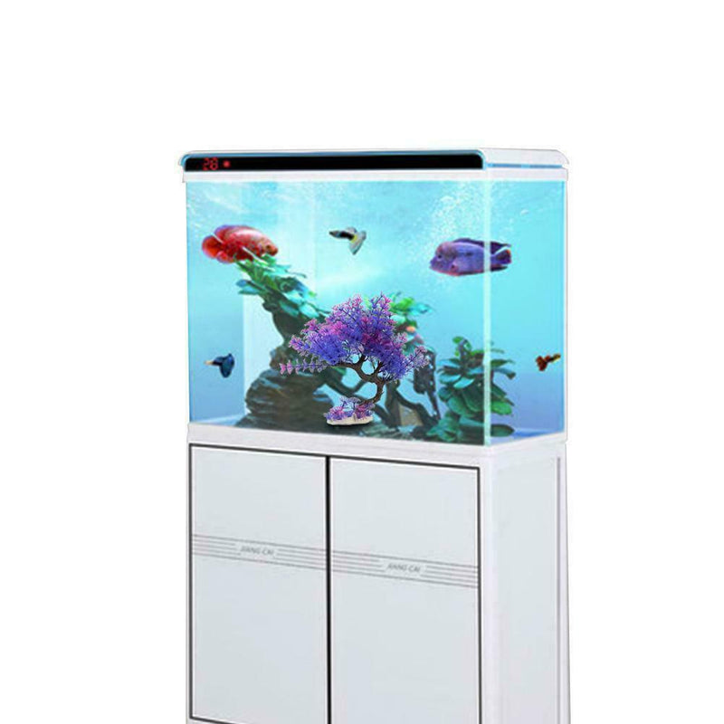 Aquarium Large Artificial Ornament Fish Tank Pink Tree Grass Plastic Plant R0H5