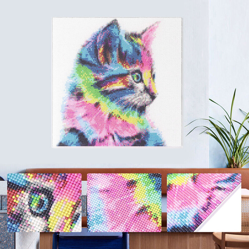 Full Round Drill Acrylic Diamond Painting Colored Cat Kit Rhinestones Pictu