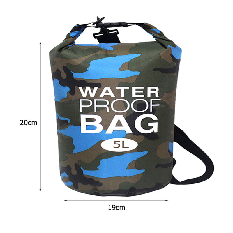 Waterproof Swimming Bag Camouflage Outdoor Camping Dry Sack (5L Light Blue)
