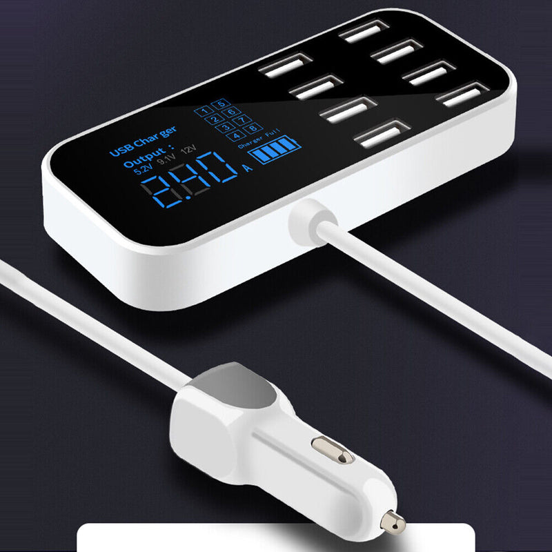 8-Port USB Car Charging Station 12-24V Car Charger Hub Adapter for Smart Phone