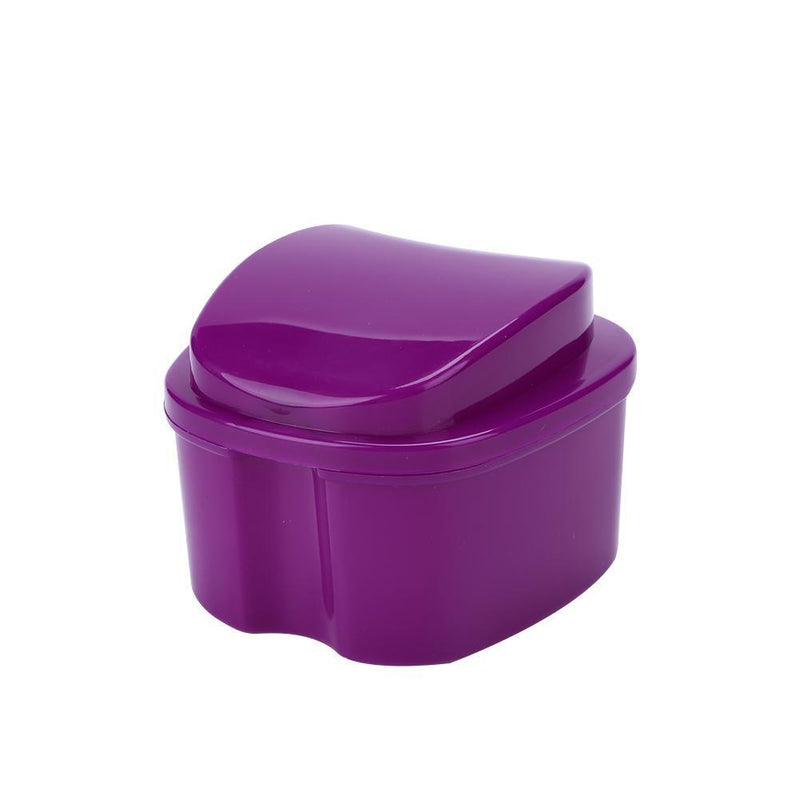 Dental False Teeth Storage Box with Hanging Net Container Organizer (Purple)