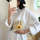 Sunflower Drawstring Bag Women Straw Woven Beach Crossbody Shoulder Handbags