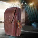 10pcs Men Cowhide Leather Phone Bag Solid Color Three-layer Holder