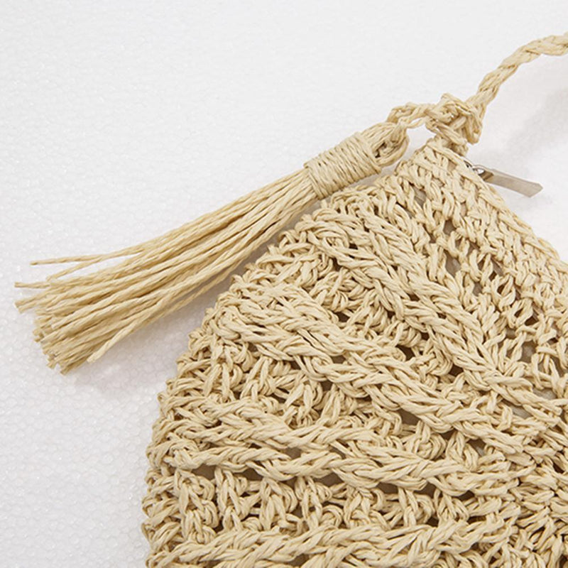 Tassels Beach Messenger Handbag Women Girl Crochet Straw Shoulder Bag/Beige