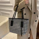 Women Houndstooth Print Leather Jacquard Shoulder Bag Casual Tote Shopping Bags