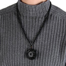 Women Black Reiki Dragon Phoenix Carved Obsidian Necklace Lucky Pendant BaGua