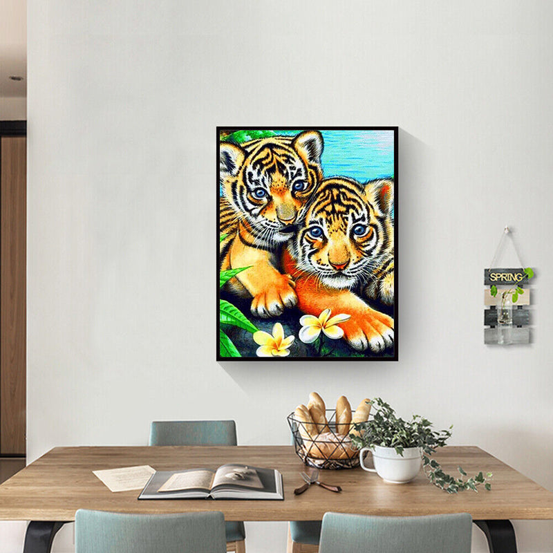 5D DIY Diamond Painting Two Tiger Kits Full Round Drill Wall Rhinestone Decor