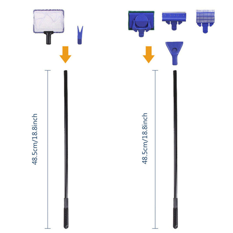 5 in 1 Aquarium Cleaning Tools Sponge Brush Net Fish Gravel Rake Algae Scra