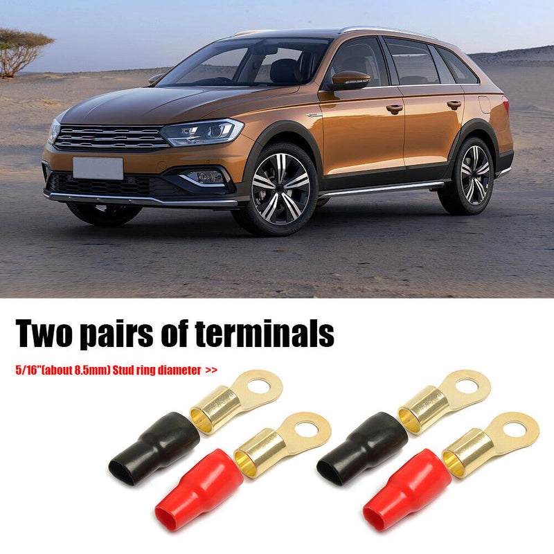 2 Pairs Car Car 4GA Speaker Electrical Wire Connector Spade Crimp Terminals Kit