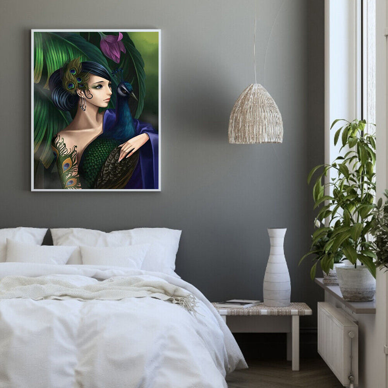 40x50cm Frameless Peacock Woman DIY Oil Paint By Numbers Picture Home Decor