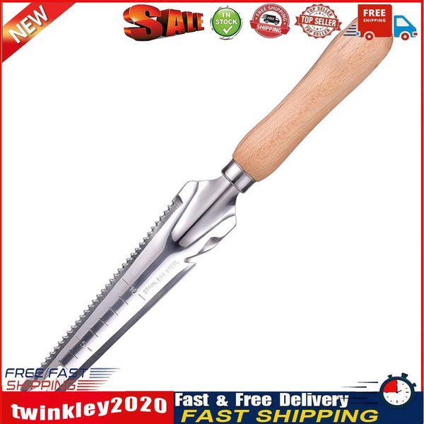 Manual Weed Cutter Stainless Steel Wooden Handle Garden Tool Grass Puller Newly