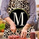 Leopard M Printed Linen Apron Waterproof Kitchen Bibs Pinafore (82X68CM)