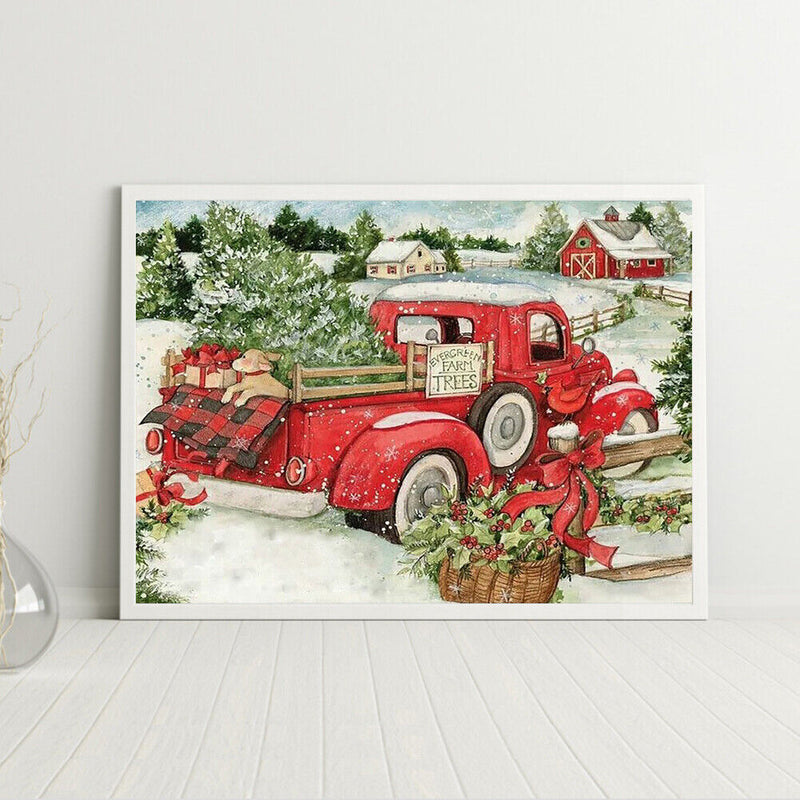 Frameless Oil Paint By Numbers Snow Cars DIY Canvas Picture Craft Kits