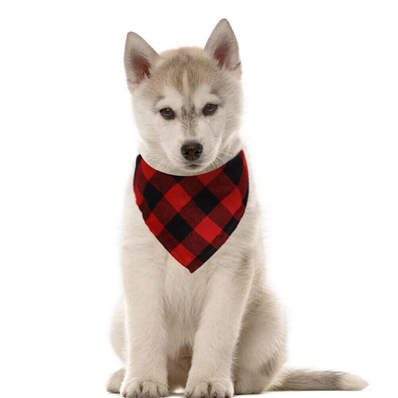 Pet Neckerchief Dog Plaid Triangle Scarf Collar Saliva Towel (Red Black) Newly