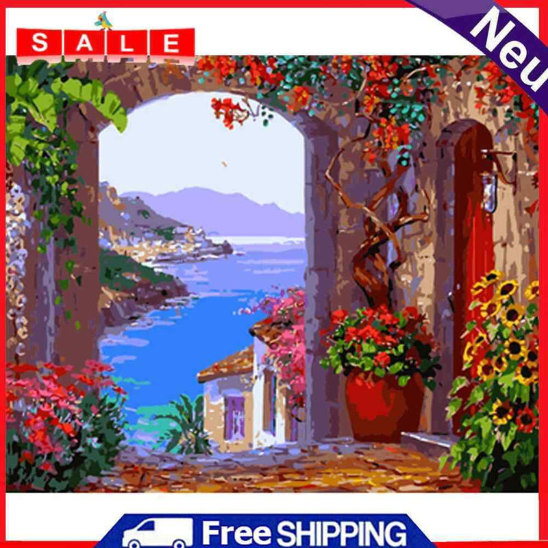 Frameless Painting By Numbers European Style Bay DIY Handmade Drawing On Canvas