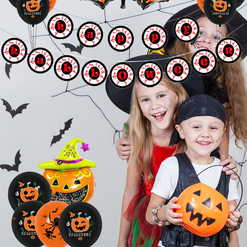 Halloween Horrible Bat Balloon Banner Set Scary Pumpkin Balloon Window Decor