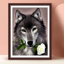 5D DIY Wolf and Rose Round Diamond Diamond Painting