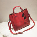 3pcs/set Fashion Women Tassel PU Clutch Shoulder Bucket Bags (Wine Red)