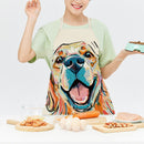 Kitchen Linen Apron Dog Head Color Painted Dinner Party Cleaning Pinafore