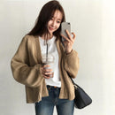 Women Casual Short Style Long-Sleeves Coat Knitted Solid Color Loose Cardigan