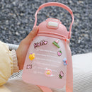 1300ml Large Capacity Cute Girl Water Bottle Plastic Straw Water Cup (Pink)