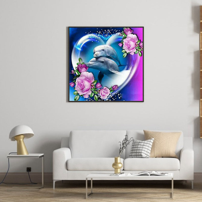 5D DIY Diamond Drawing Love Dolphin Kits Full Square Drill Wall Rhinestone Decor