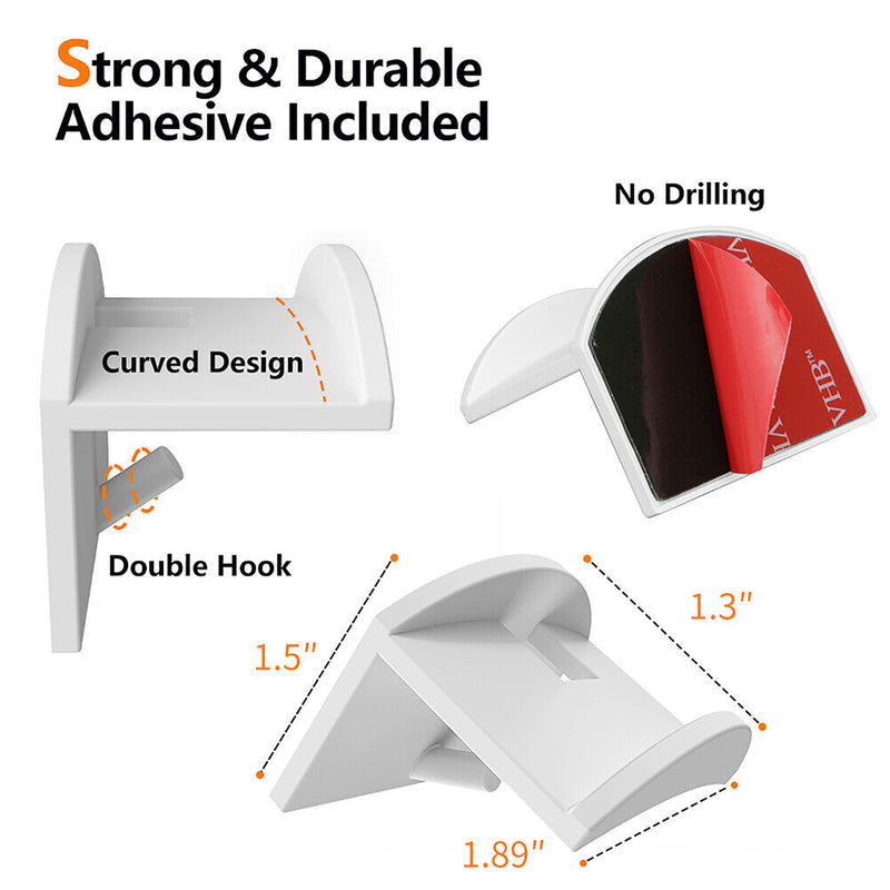 Adhesive Hat Hooks for Wall (10 Pack) - Baseball Caps Hangers Rack (White) Newly