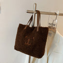 Female Fluffy Solid Color Shoulder Bag Women Casual Bear Pattern Phone Handbag