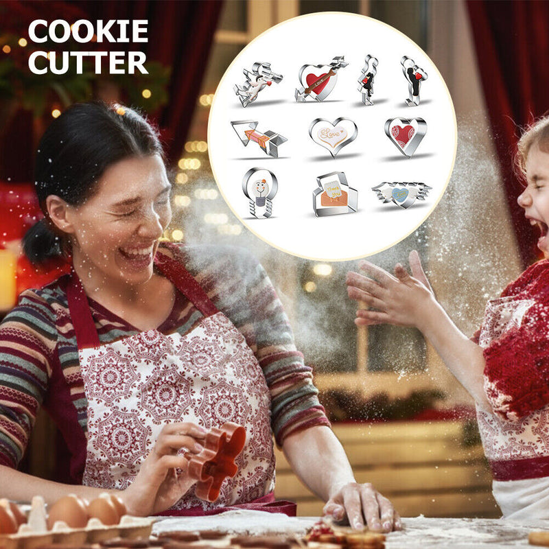 10pcs/set Stainless Steel Cookie Cutter Molds Valentine s Day DIY Baking Biscuit