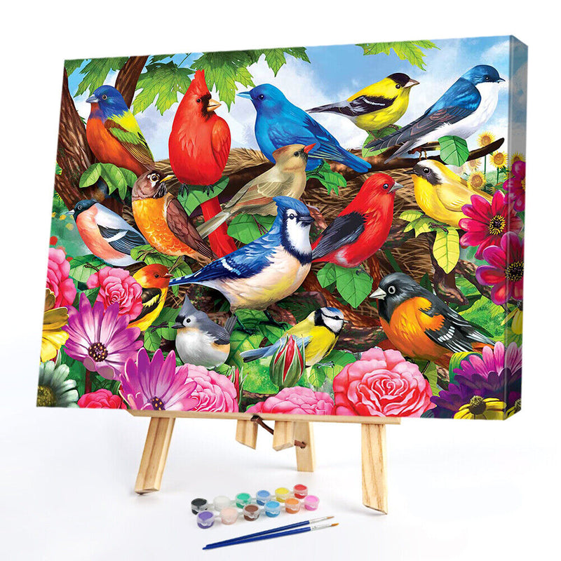 DIY Bird Flower Oil Paint by Numbers Kit Drawing on Canvas Pictures Home Deco