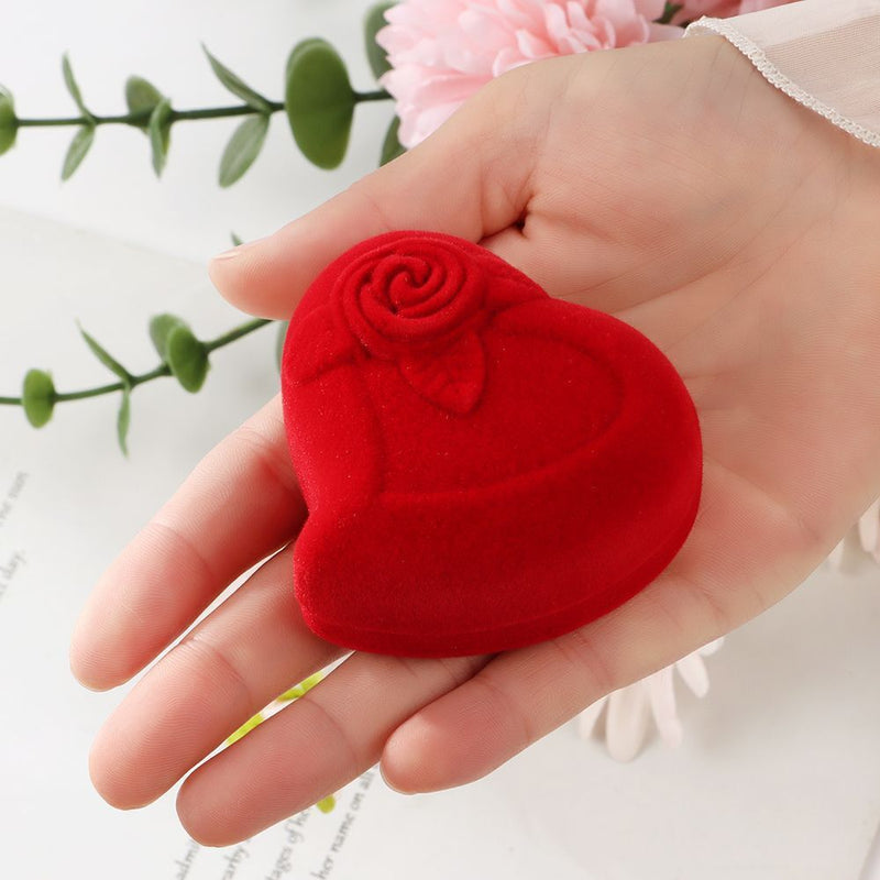 Durable Red Rose Ring Display Box Double Ring Storage Box Velvet Jewelry Box