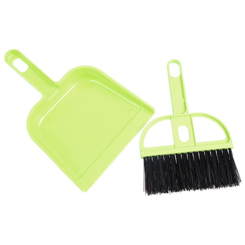 Mini Desktop Plastic Sweep Cleaning Brush Small Broom Dustpan Set (Green) Newly