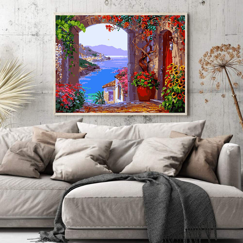 Frameless Painting By Numbers European Style Bay DIY Handmade Drawing On Canvas