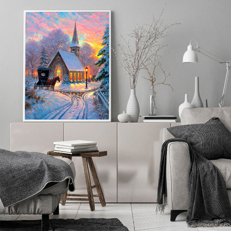 Snow Scene Drawing Frameless DIY Oil Paint by Numbers Canvas Home Decor Kit