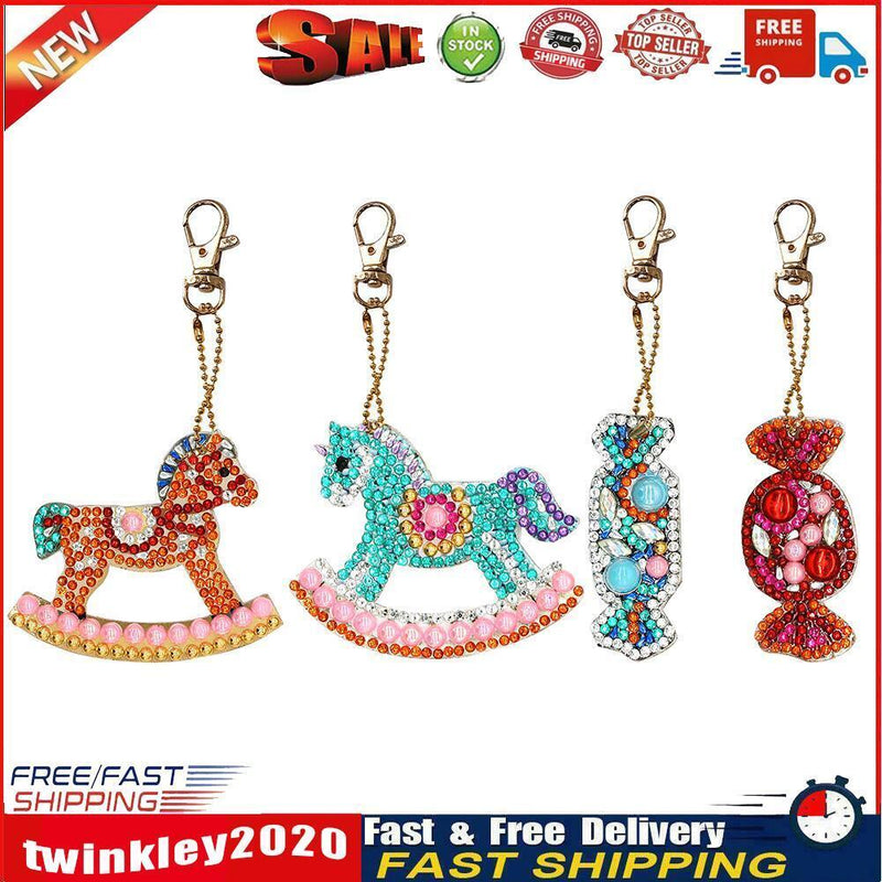 4pcs DIY Full Drill Special Shaped Diamond Painting Horse Candy Keychains Newly