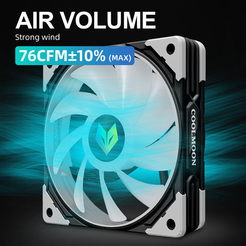 COOLMOON CPU Cooler 3 Pin ARGB FDB Bearing PWM PC Quiet Cooling Fan (Black)