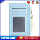 PU Solid Wallet Card Holder Bag Women Tassel Multi-slot Mini Purse (Blue)